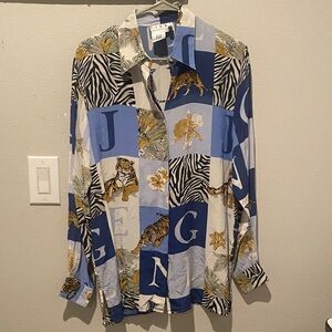 Piano 100% Silk Blouse Tiger Letters and Zebra print! small